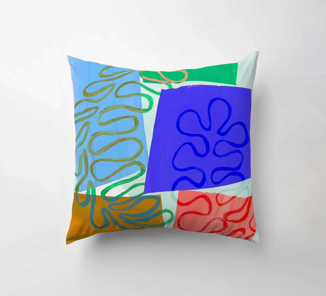 Colourful Green Blue Abstract Print cuscino da Violets Print House