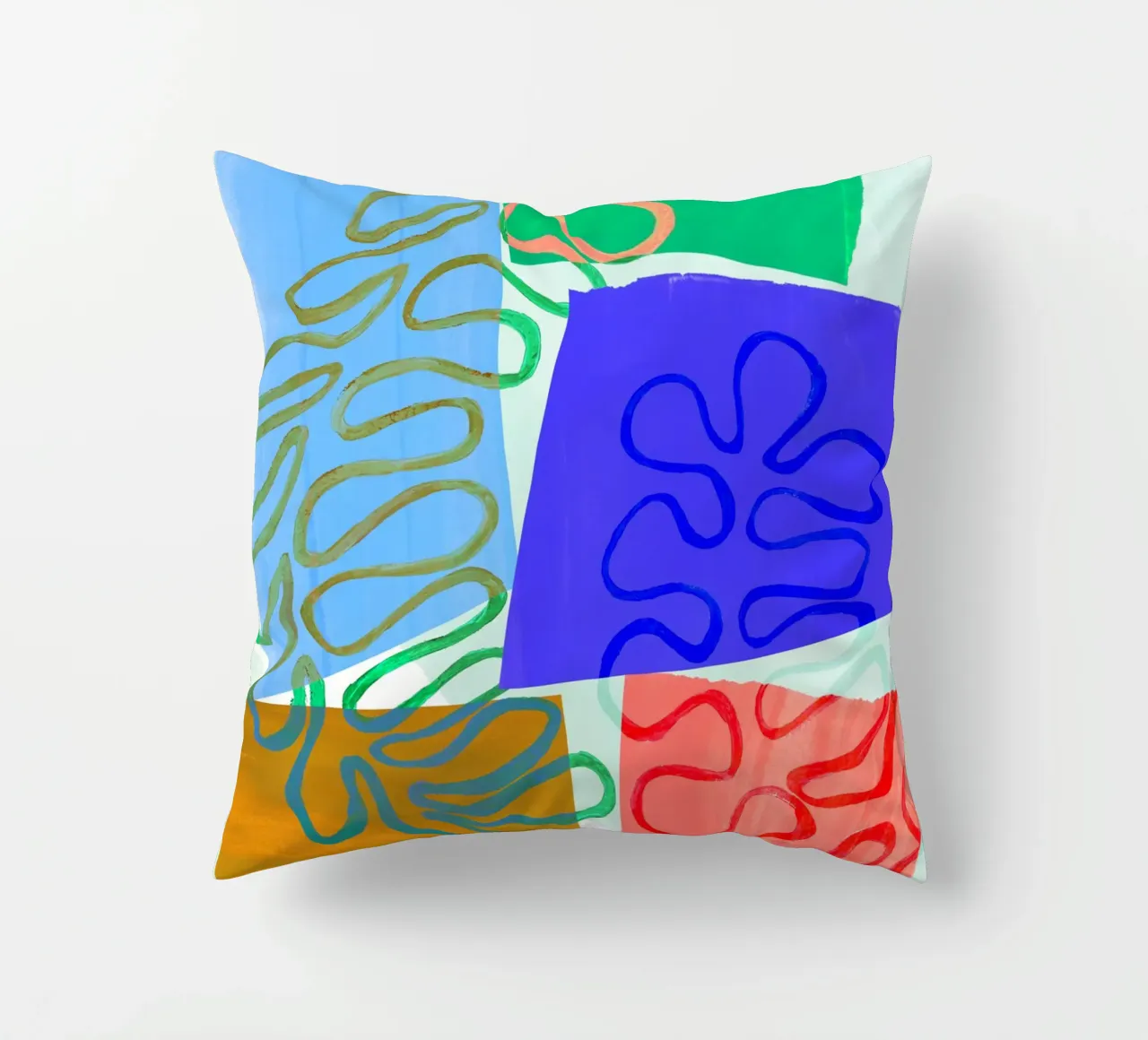 Colourful Green Blue Abstract Print cuscino da Violets Print House