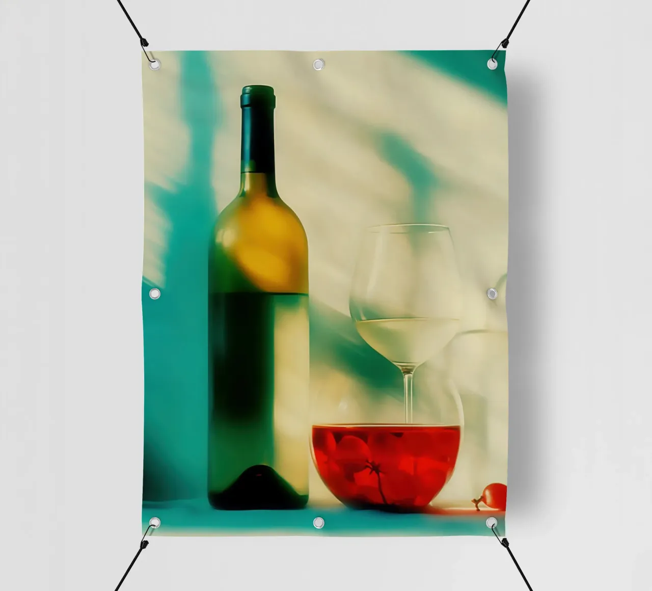 Fresco vino bianco e uva rossa | Fresca natura morta estiva telo in pvc da Autofocus