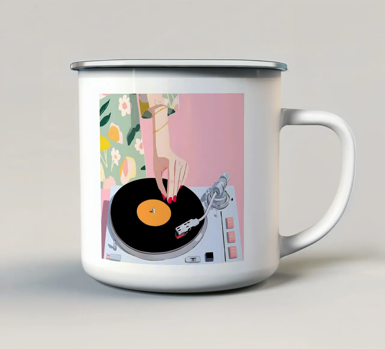 Vinyl Vibes tazza in smalto da Vibrant Berry Studio