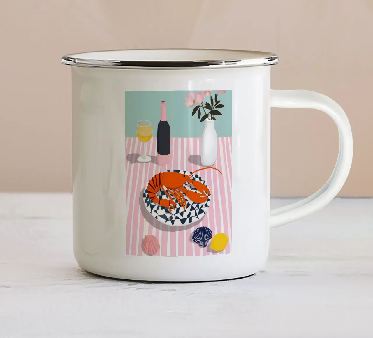 Rosé & Lobster - Summer Table tazza in smalto da Vibrant Berry Studio