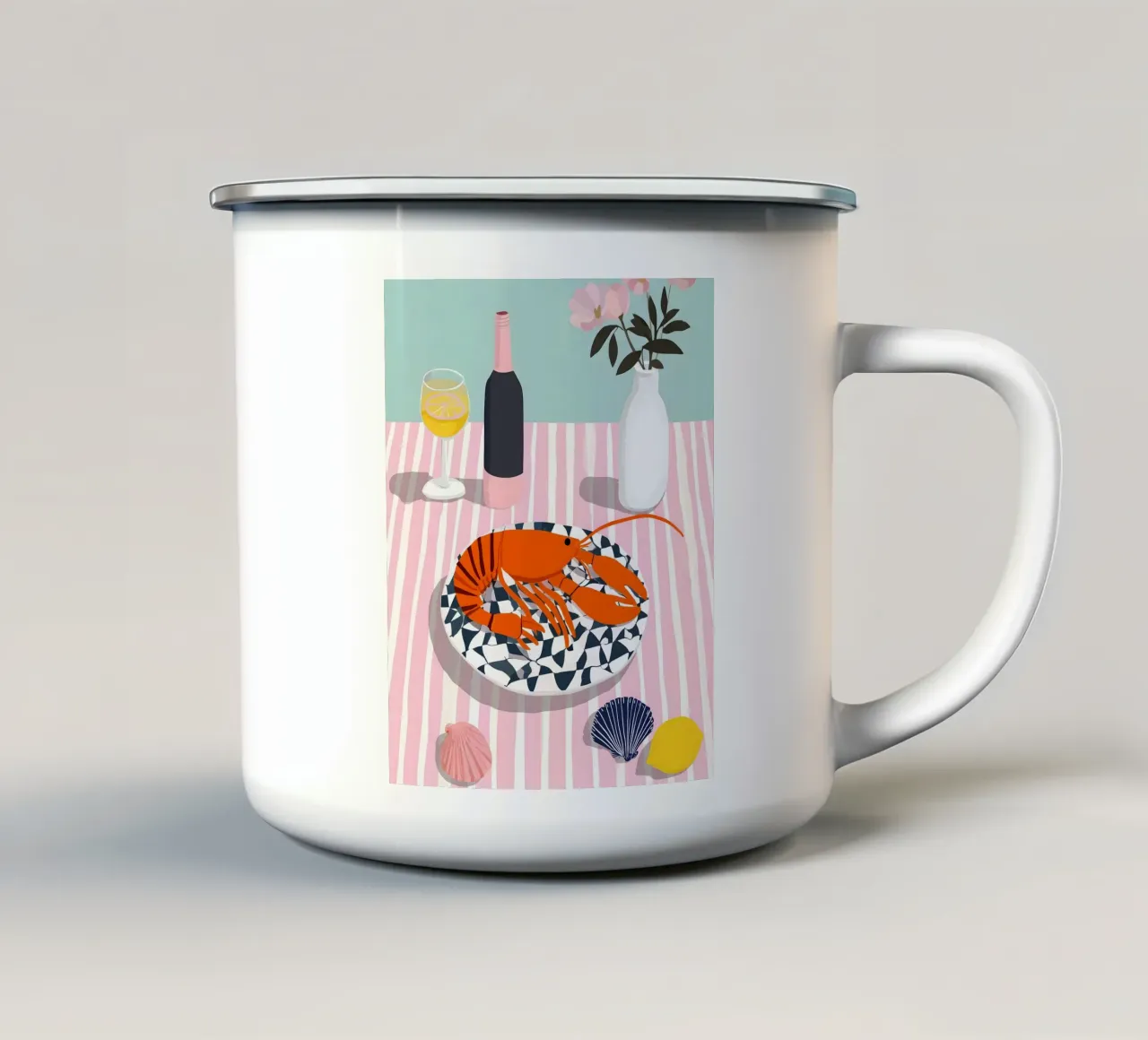 Rosé & Lobster - Summer Table tazza in smalto da Vibrant Berry Studio