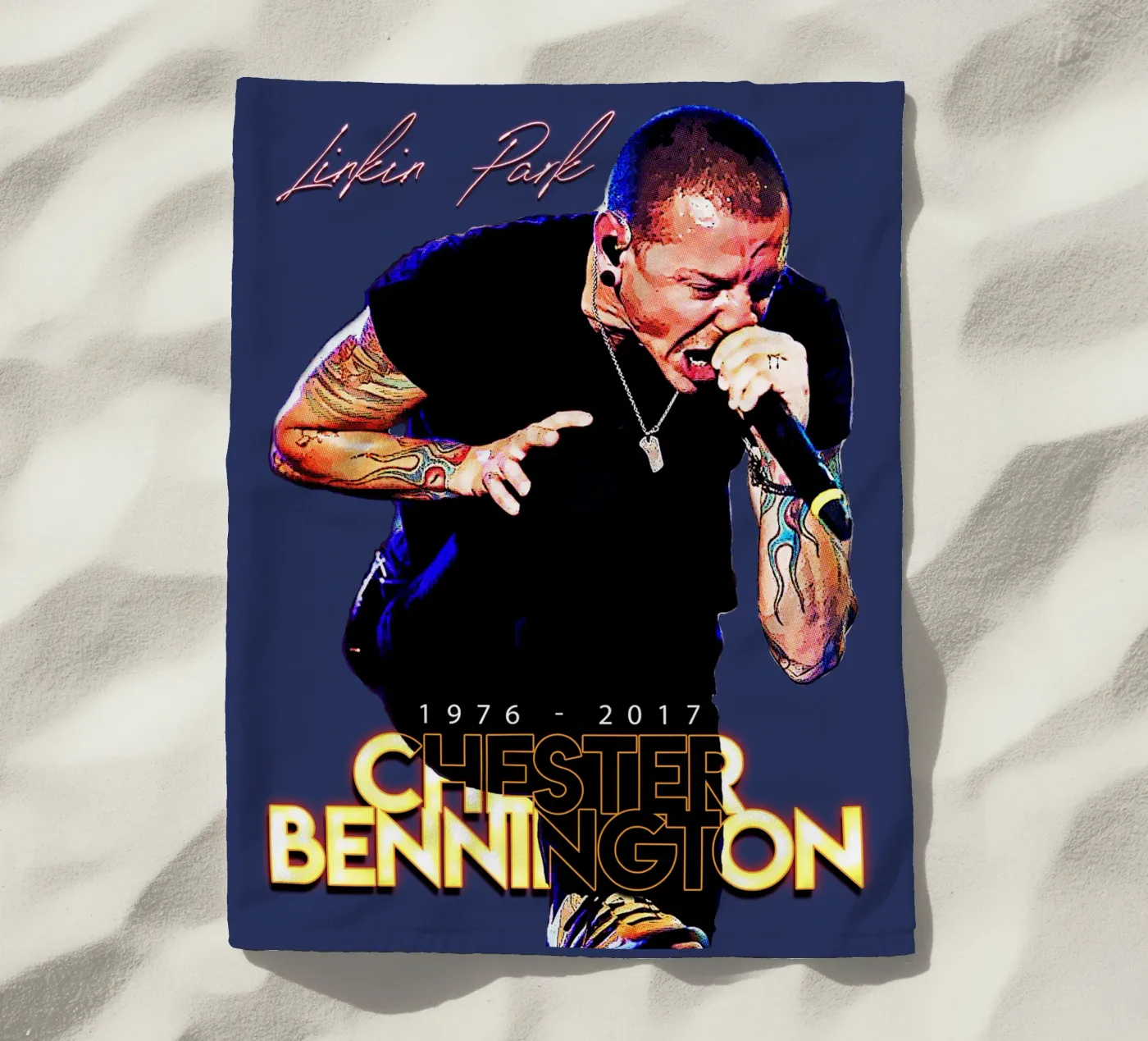 Chester Bennington beach towel by Gunawan Rb