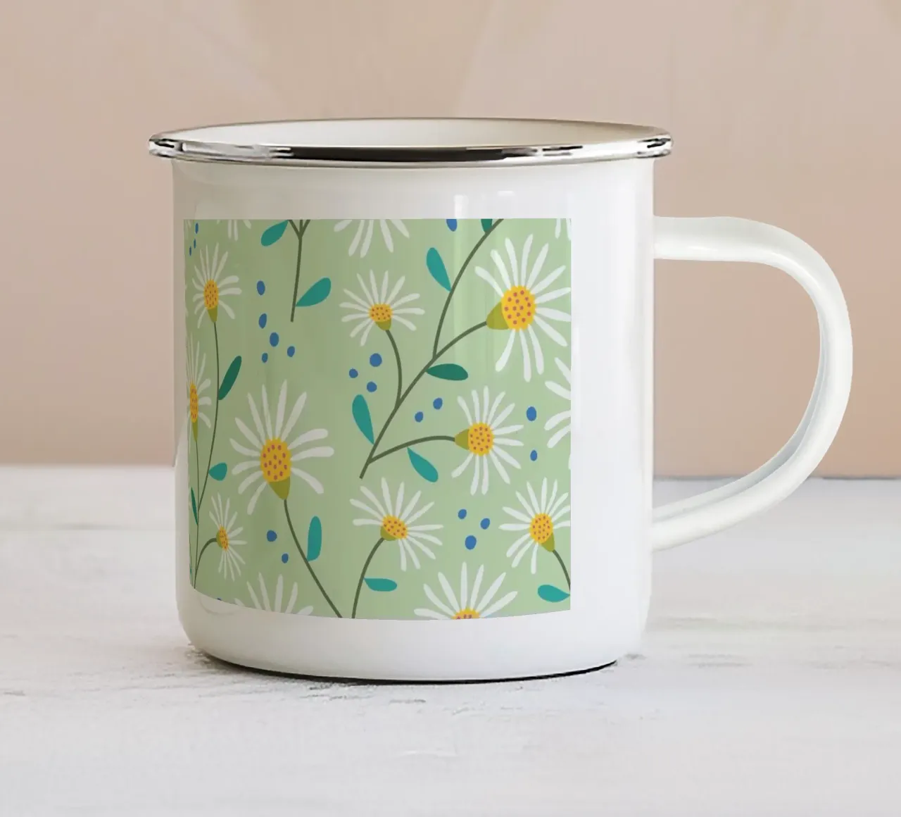 Piccoli fiori di primavera verdi tazza in smalto da Petra Lang - Floral Art