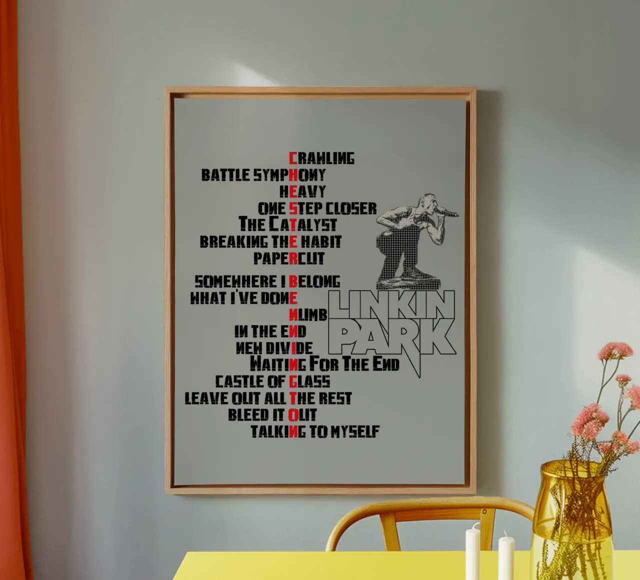 Collection of hit songs in Chester Bennington canvas with Floater frame by Gunawan Rb
