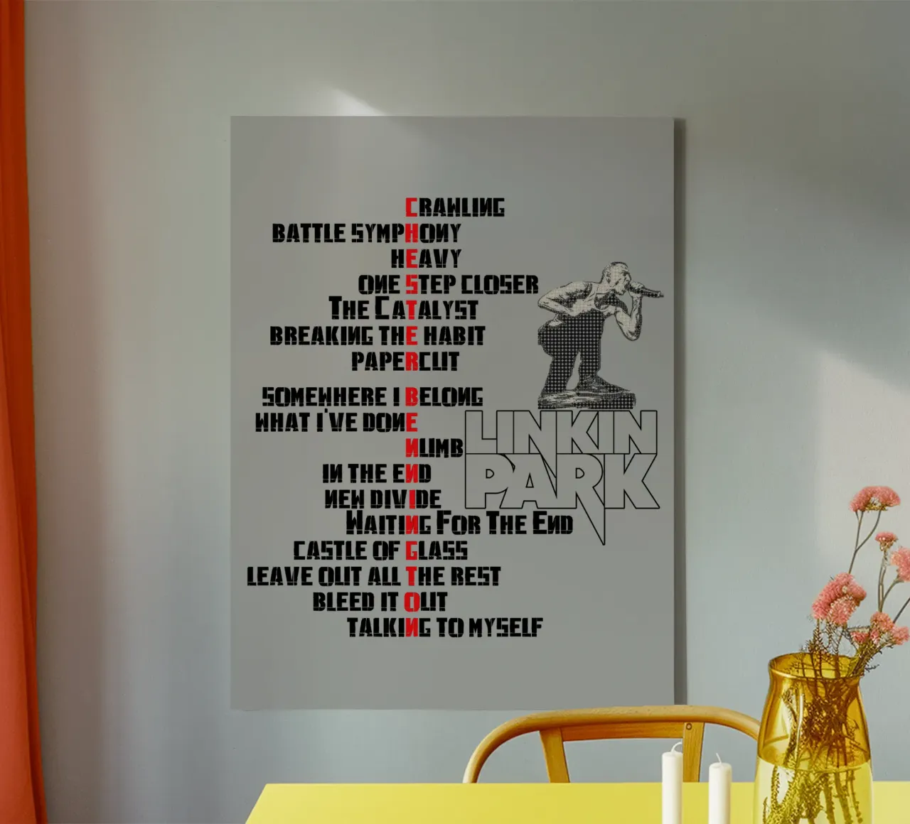 Collection of hit songs in Chester Bennington canvas with Floater frame by Gunawan Rb