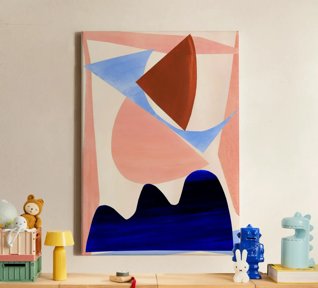 Roze en blauwe abstracte print canvas met Baklijst van Violets Print House