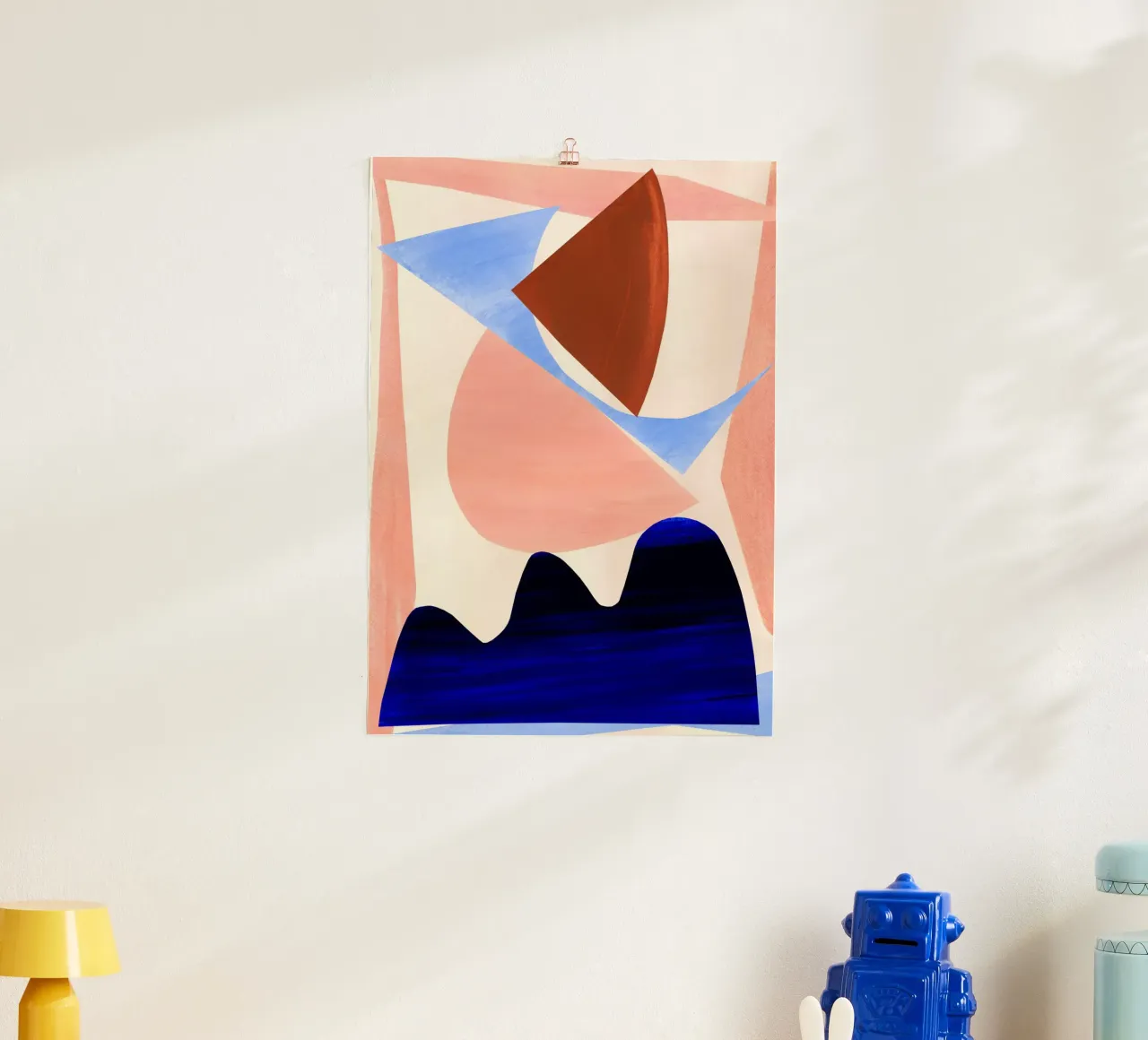 Stampa astratta rosa e blu poster con telaio in legno da Violets Print House