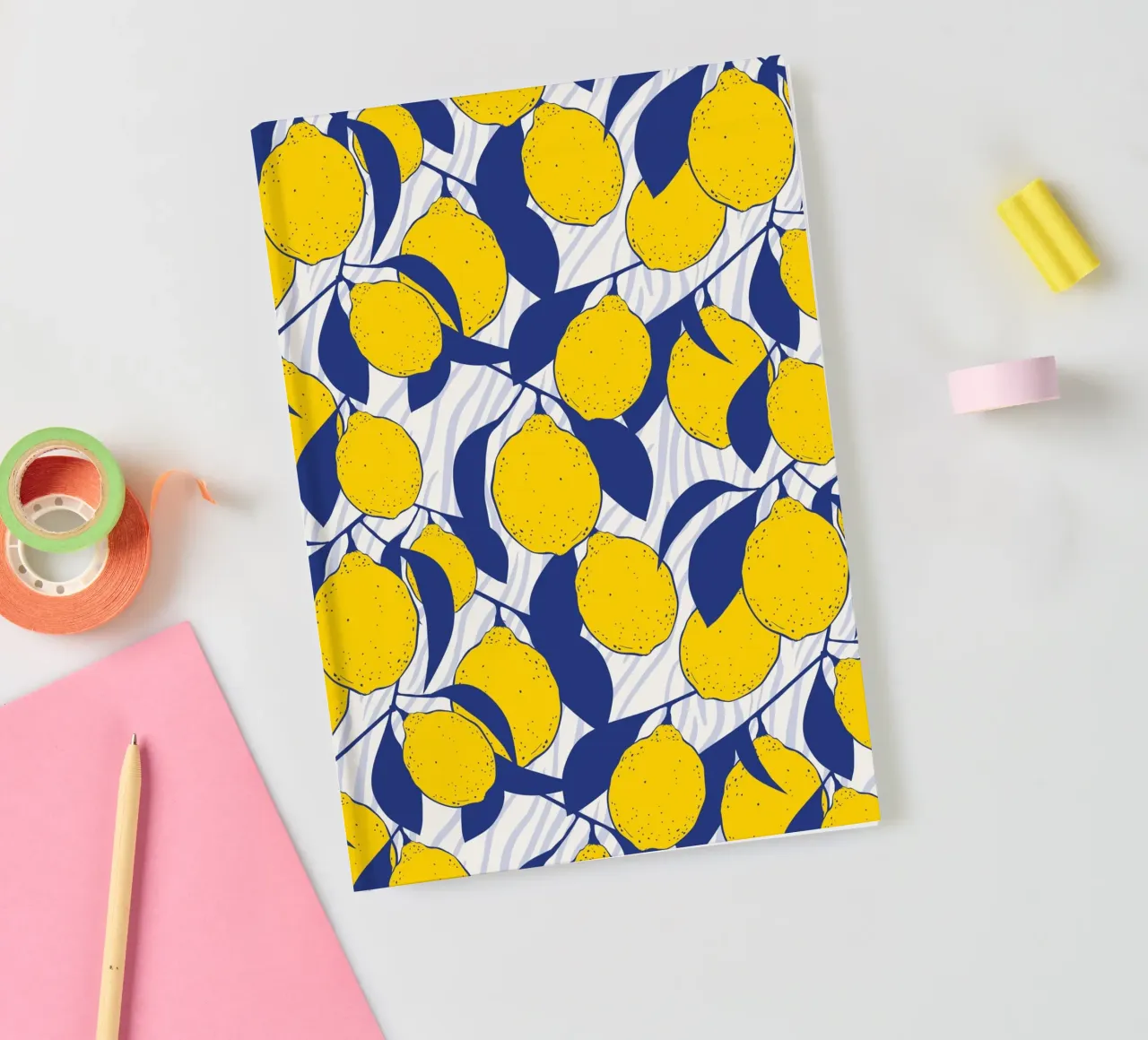 Modern Citron Motif Bleu Jaune Design Print Poster carnet de notes de Trendy Vibes