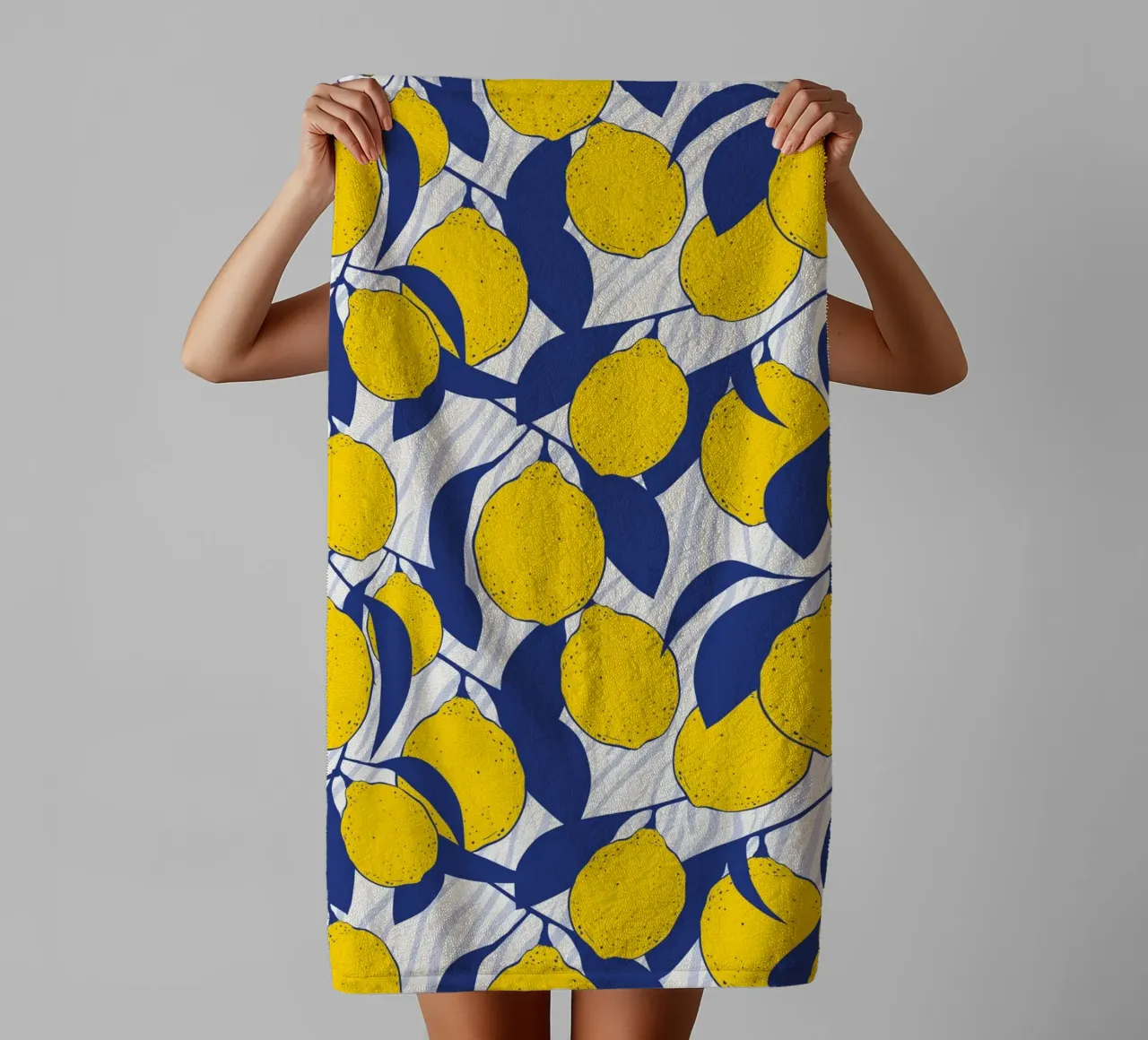 Modern Citron Motif Bleu Jaune Design Print Poster serviette de bain de Trendy Vibes