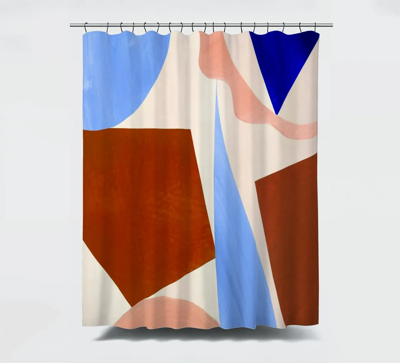 Blauw en bruin abstracte print douchegordijn van Violets Print House