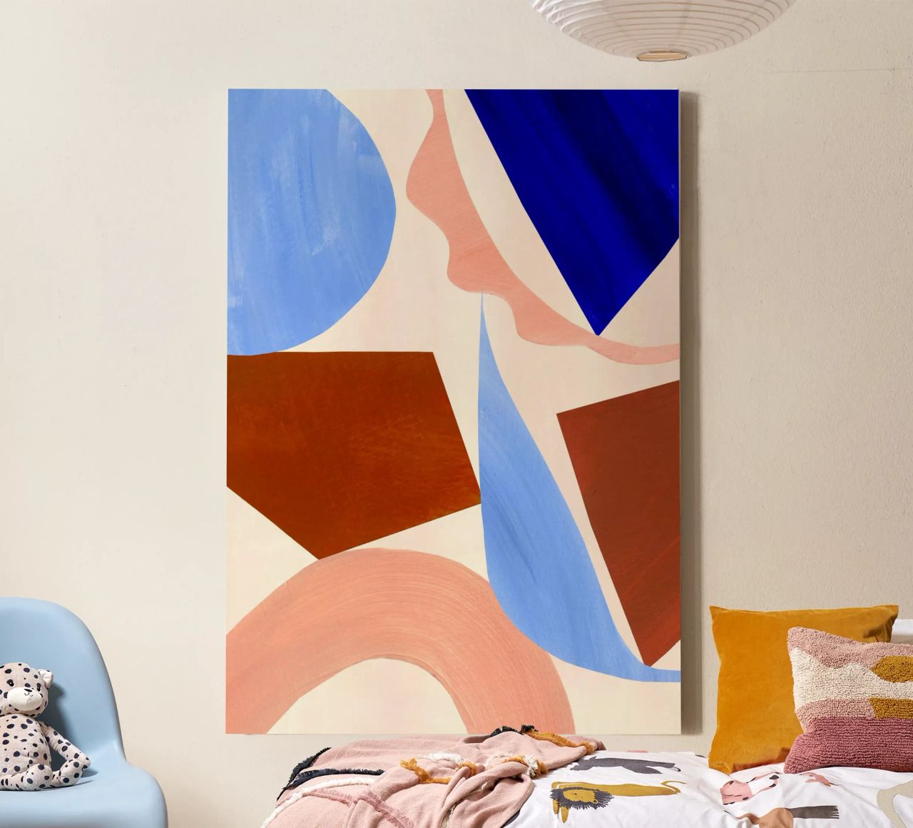 Blauw en bruin abstracte print canvas van Violets Print House
