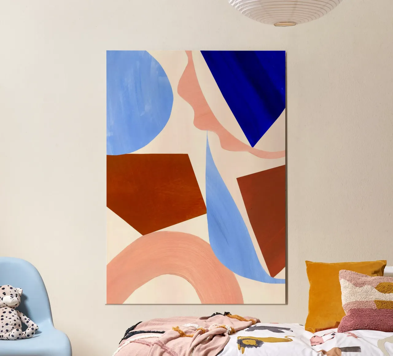 Blauw en bruin abstracte print hahnemühle van Violets Print House