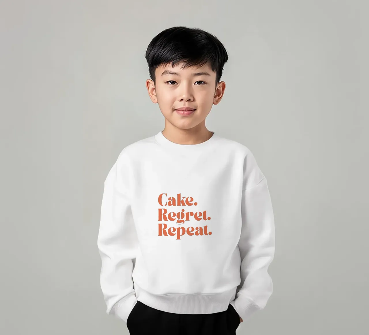 Cake Regret Repeat – Quote Print felpa bambino da Imaginative Quotes