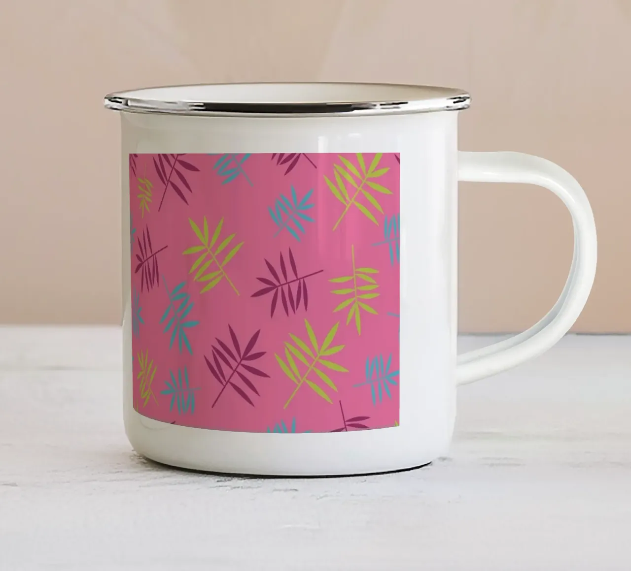 Modello di palma tropicale Aloha rosa tazza in smalto da Petra Lang - Floral Art