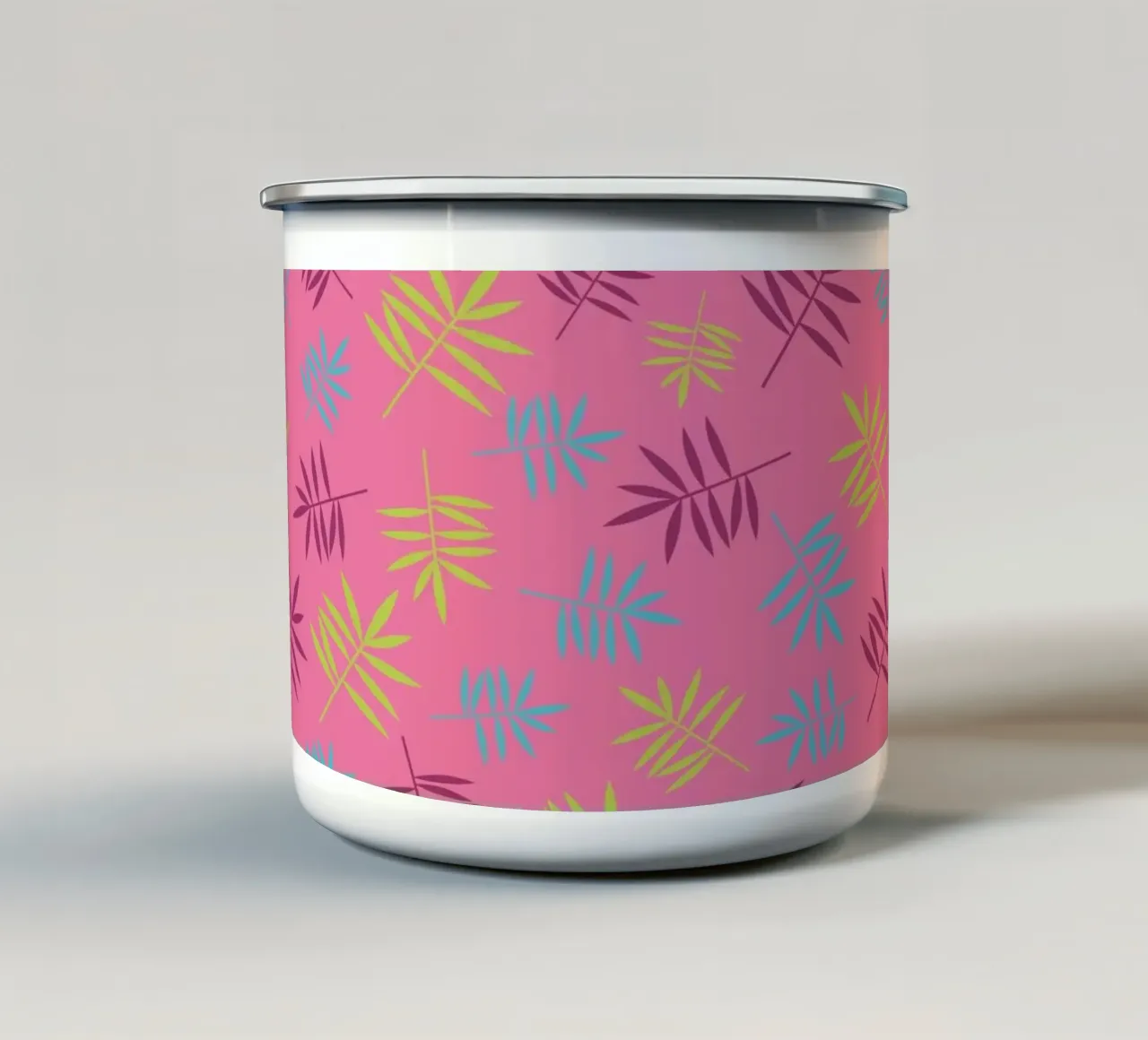 Modello di palma tropicale Aloha rosa tazza in smalto da Petra Lang - Floral Art