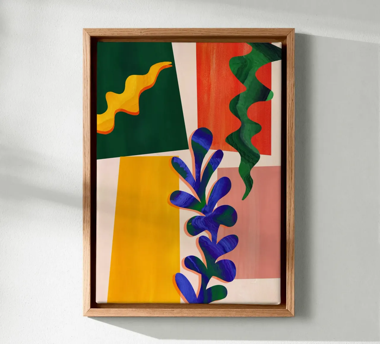 Stampa d'arte di foglie astratte arcobaleno tela con Cornice a cassetta da Violets Print House