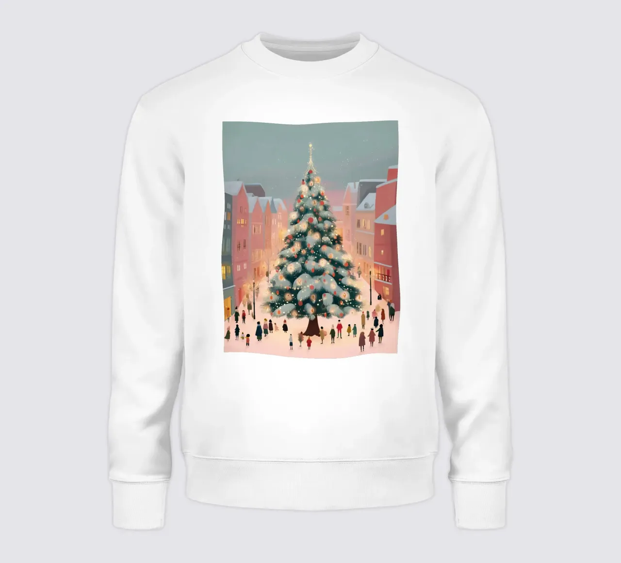 Incantevole scena invernale con l'albero di Natale di una città luminosa felpa da Holiday Hearth Prints