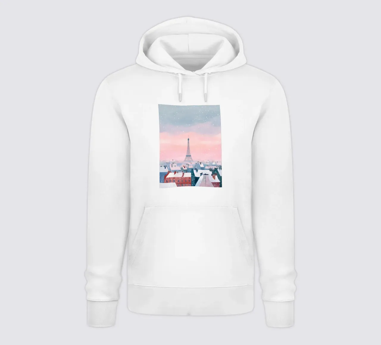 L'inverno a Parigi I tetti innevati e il bagliore della Torre Eiffel felpa con cappuccio da Holiday Hearth Prints