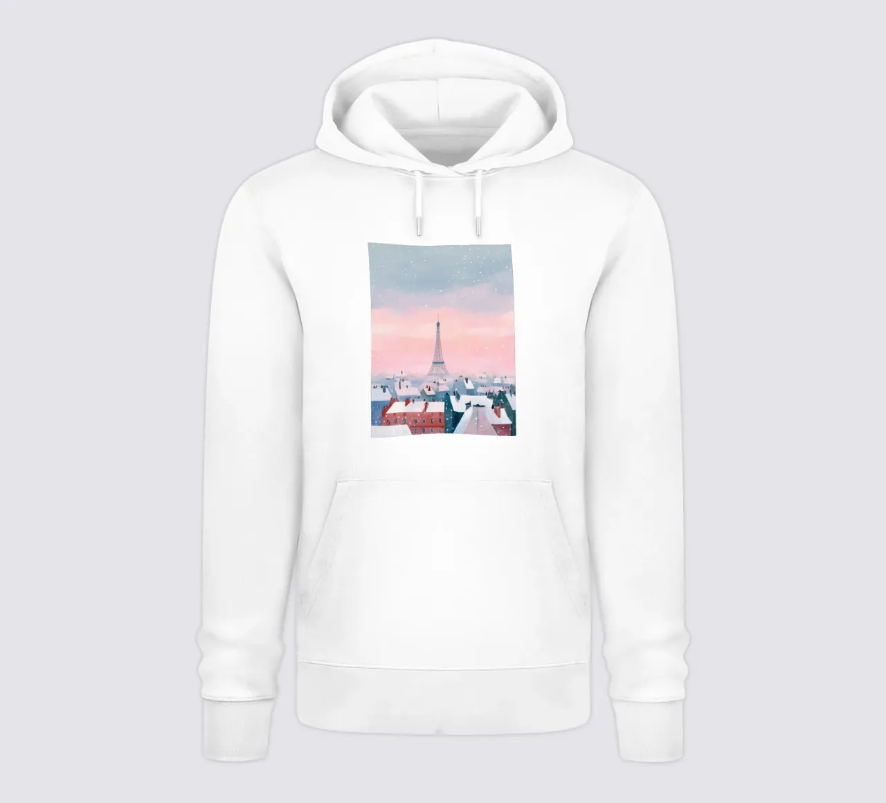 L'inverno a Parigi I tetti innevati e il bagliore della Torre Eiffel felpa con cappuccio da Holiday Hearth Prints