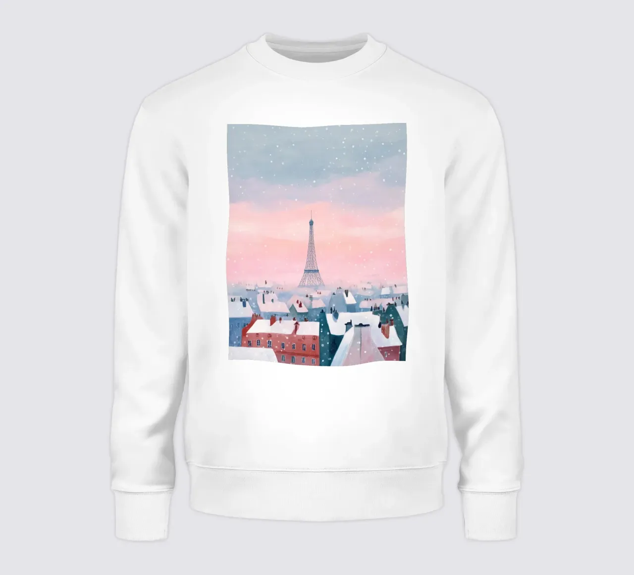 L'inverno a Parigi I tetti innevati e il bagliore della Torre Eiffel felpa da Holiday Hearth Prints
