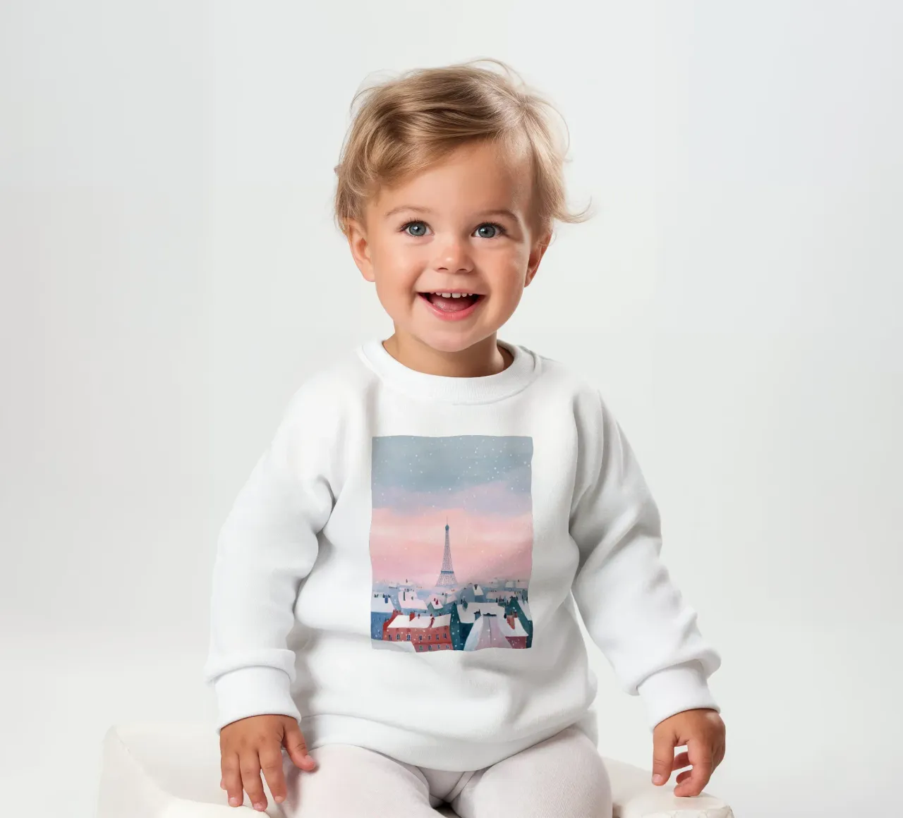 L'inverno a Parigi I tetti innevati e il bagliore della Torre Eiffel felpa neonato da Holiday Hearth Prints