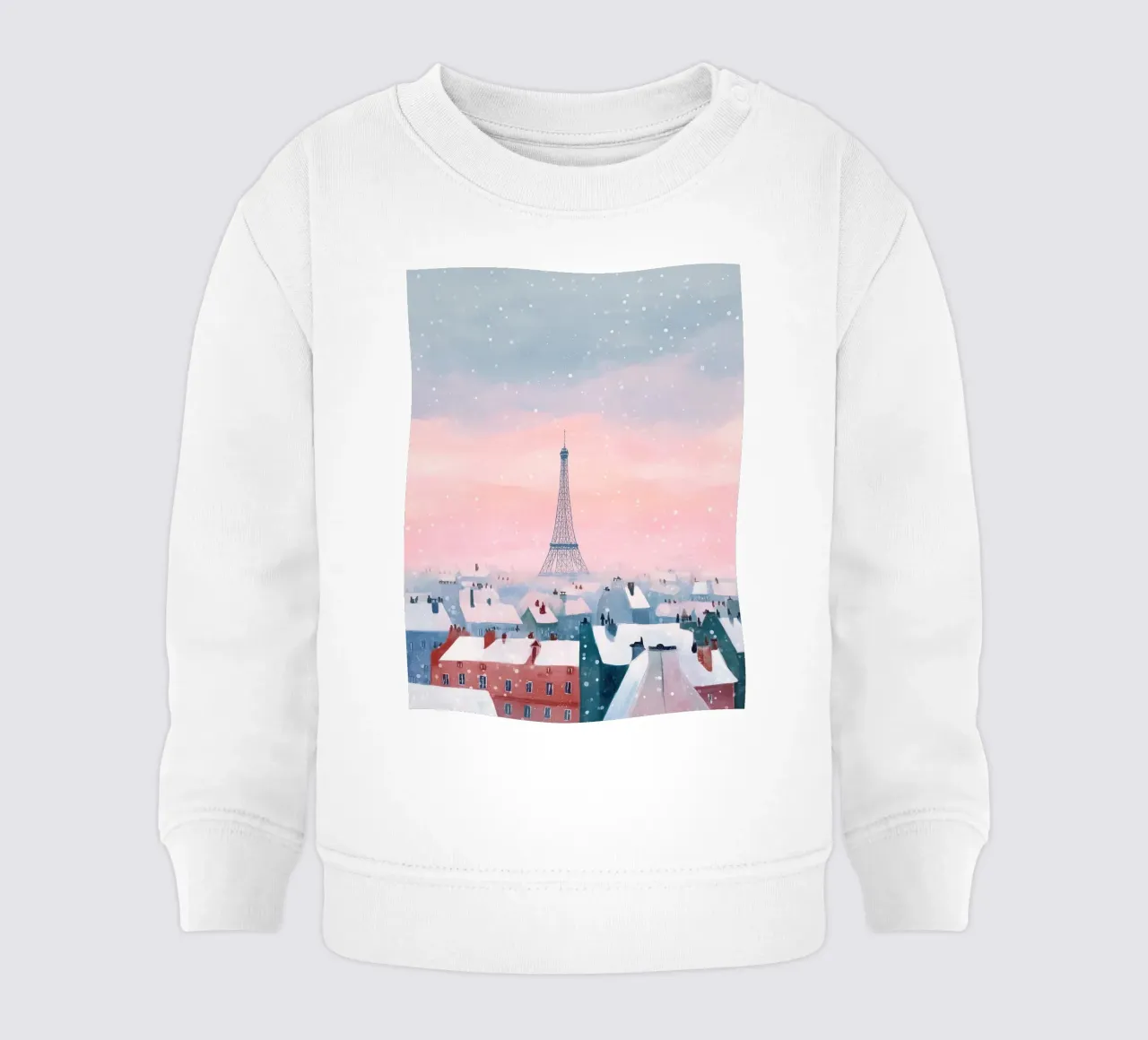 L'inverno a Parigi I tetti innevati e il bagliore della Torre Eiffel felpa neonato da Holiday Hearth Prints
