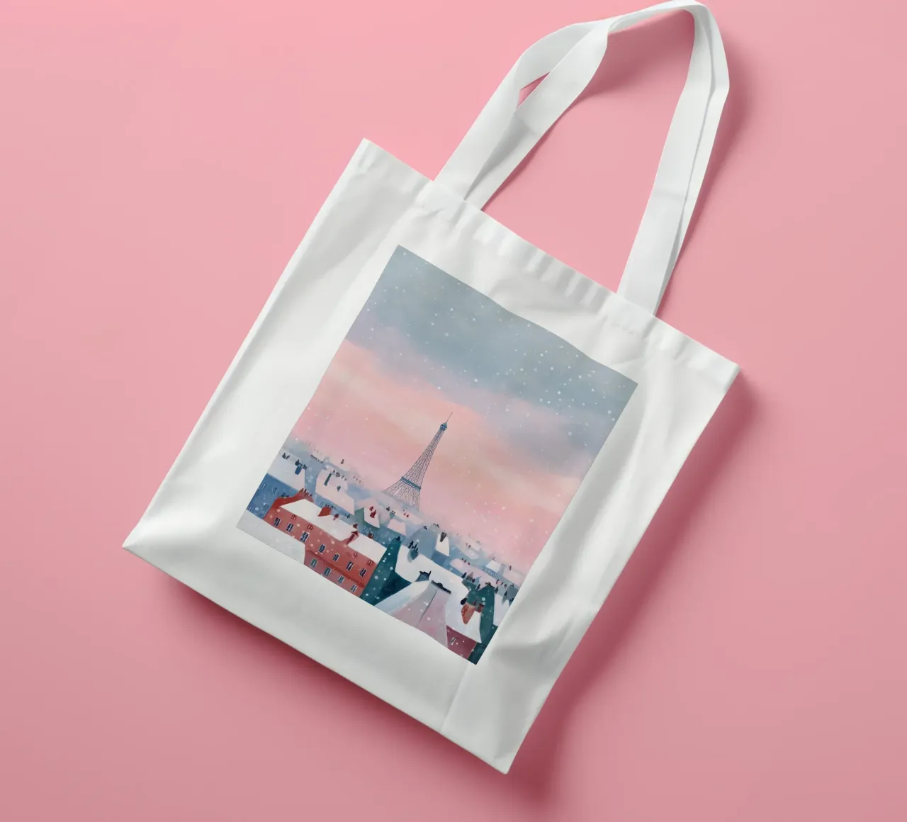 L'inverno a Parigi I tetti innevati e il bagliore della Torre Eiffel borsa in juta da Holiday Hearth Prints