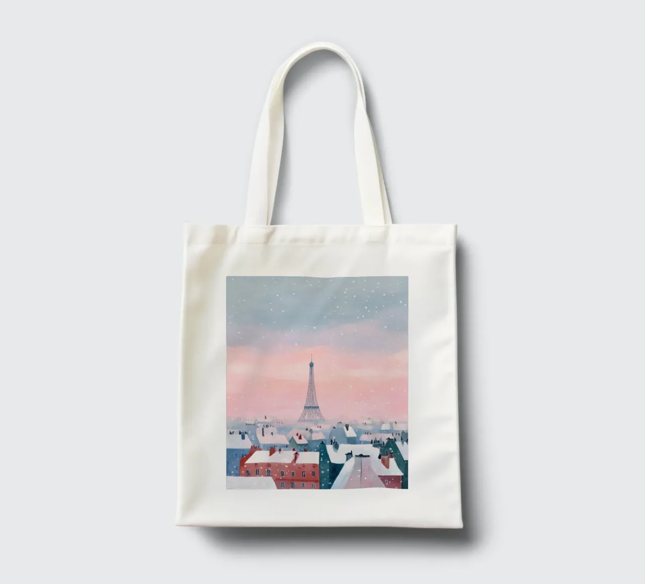 L'inverno a Parigi I tetti innevati e il bagliore della Torre Eiffel borsa in juta da Holiday Hearth Prints