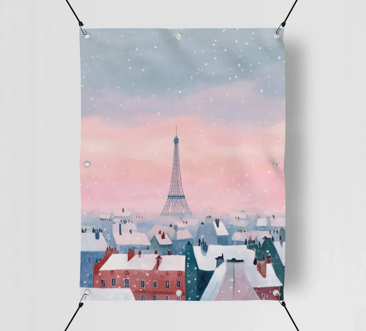 L'inverno a Parigi I tetti innevati e il bagliore della Torre Eiffel telo in pvc da Holiday Hearth Prints