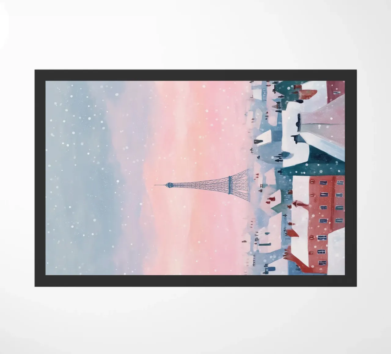 L'inverno a Parigi I tetti innevati e il bagliore della Torre Eiffel zerbino da Holiday Hearth Prints