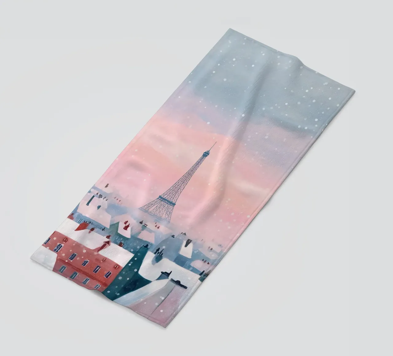 L'inverno a Parigi I tetti innevati e il bagliore della Torre Eiffel telo mare da Holiday Hearth Prints