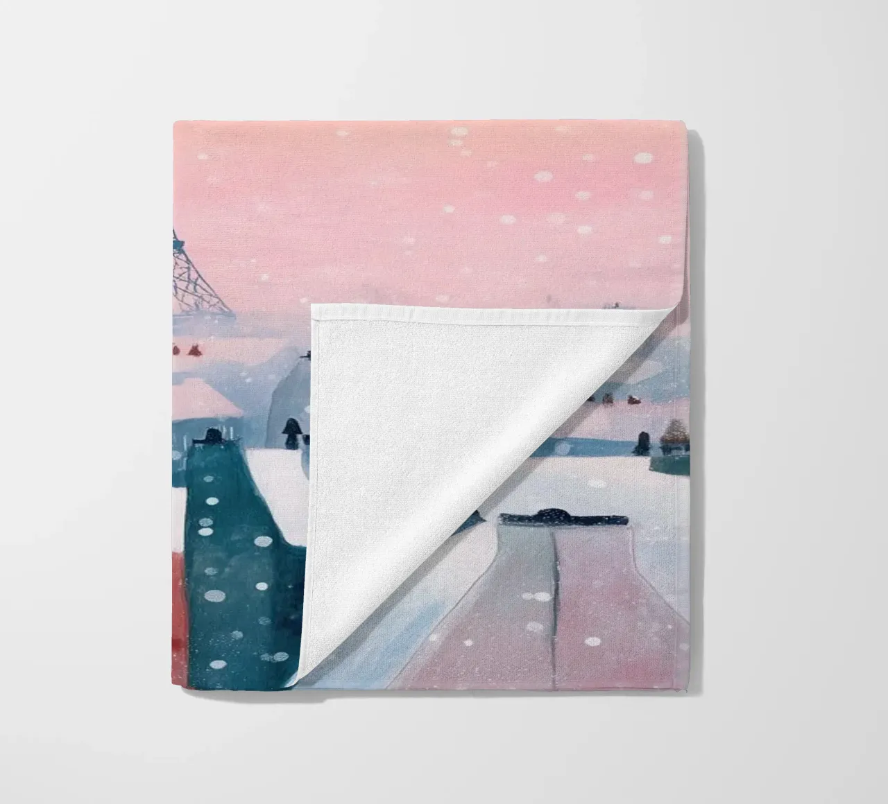 L'inverno a Parigi I tetti innevati e il bagliore della Torre Eiffel telo mare da Holiday Hearth Prints