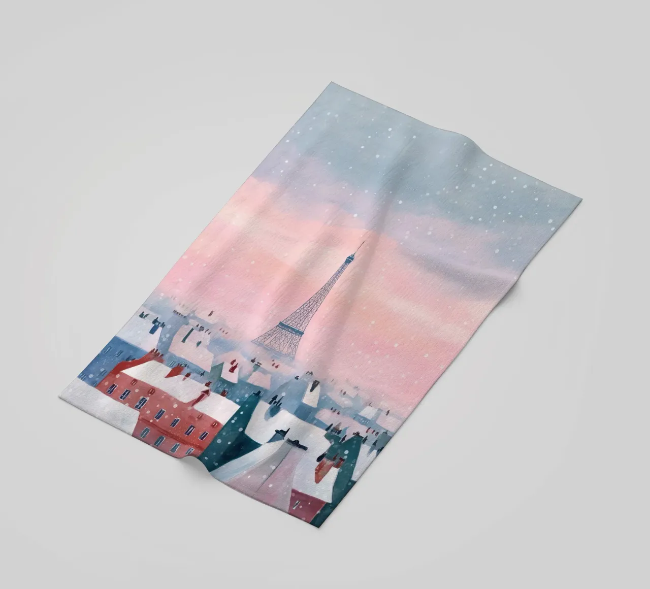 L'inverno a Parigi I tetti innevati e il bagliore della Torre Eiffel telo mare da Holiday Hearth Prints