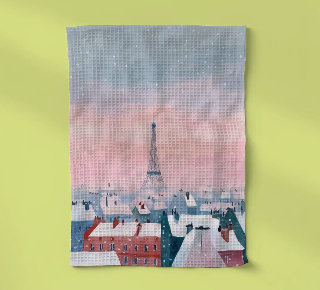 L'inverno a Parigi I tetti innevati e il bagliore della Torre Eiffel canovaccio da cucina da Holiday Hearth Prints