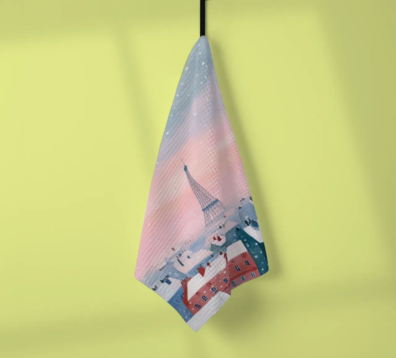 L'inverno a Parigi I tetti innevati e il bagliore della Torre Eiffel canovaccio da cucina da Holiday Hearth Prints