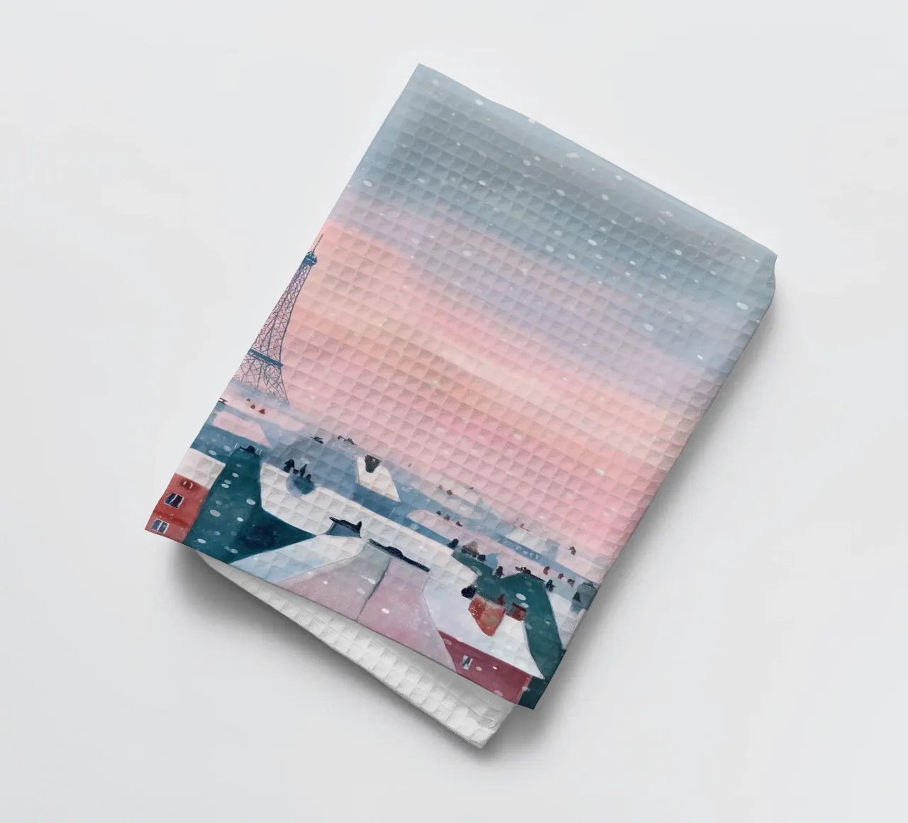 L'inverno a Parigi I tetti innevati e il bagliore della Torre Eiffel canovaccio da cucina da Holiday Hearth Prints