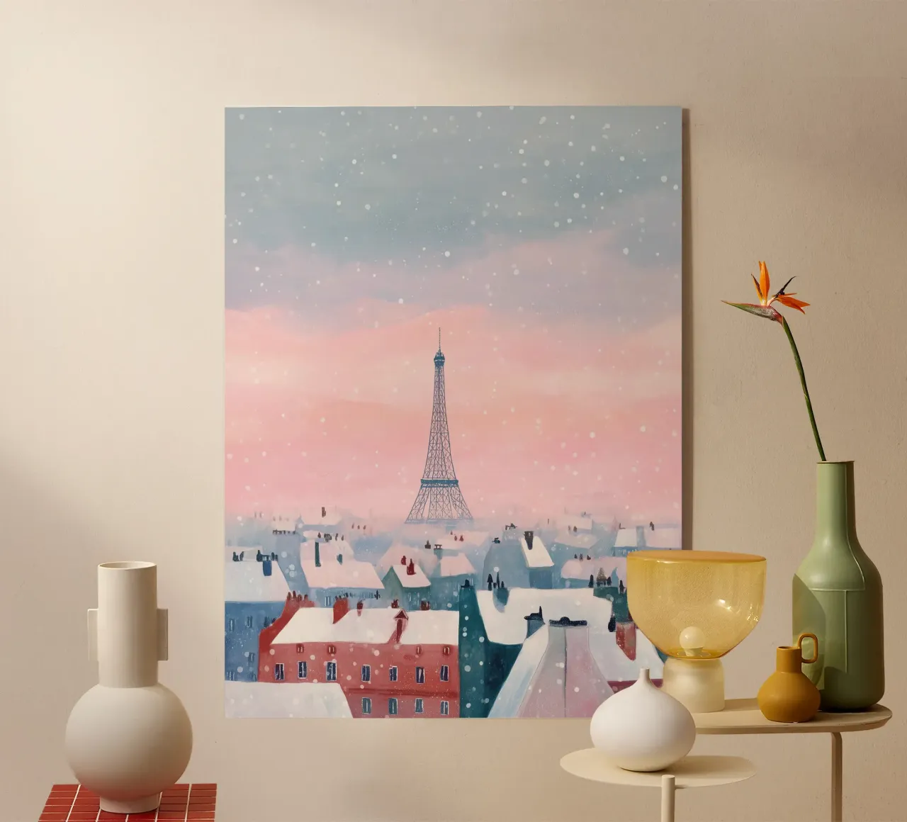 L'inverno a Parigi I tetti innevati e il bagliore della Torre Eiffel plexiglass da Holiday Hearth Prints