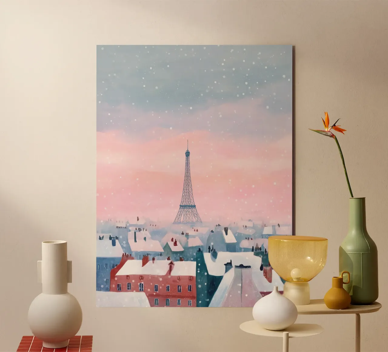L'inverno a Parigi I tetti innevati e il bagliore della Torre Eiffel alluminio dibond da Holiday Hearth Prints