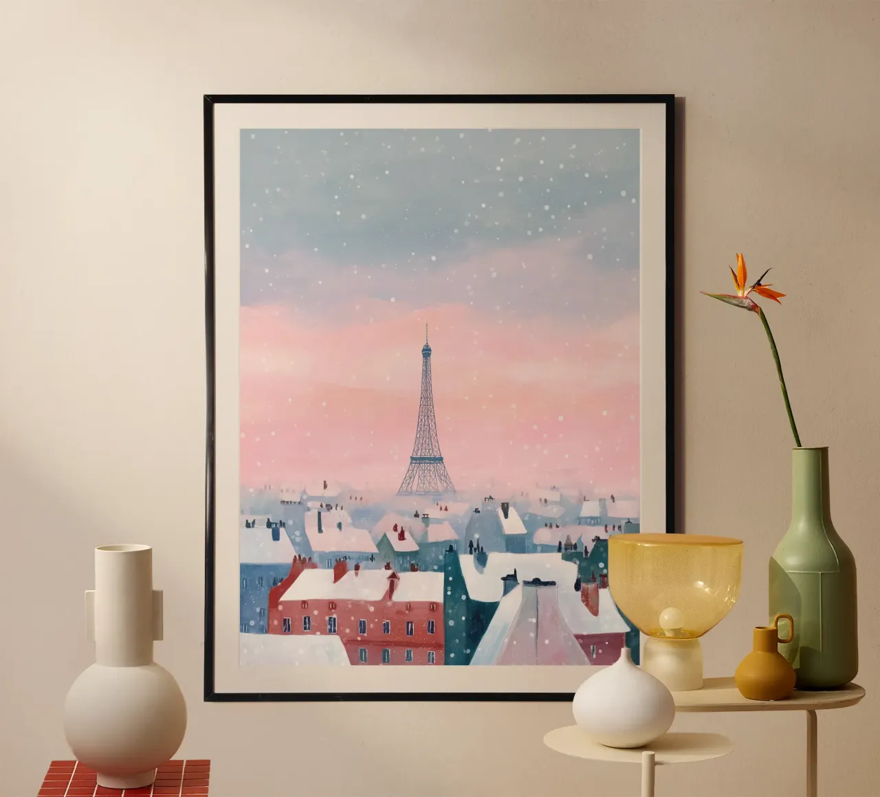 L'inverno a Parigi I tetti innevati e il bagliore della Torre Eiffel carta hahnemühle da Holiday Hearth Prints
