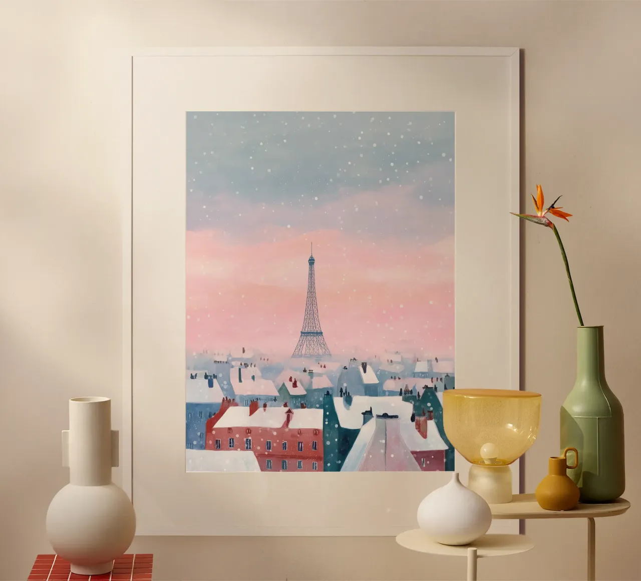 L'inverno a Parigi I tetti innevati e il bagliore della Torre Eiffel carta hahnemühle da Holiday Hearth Prints