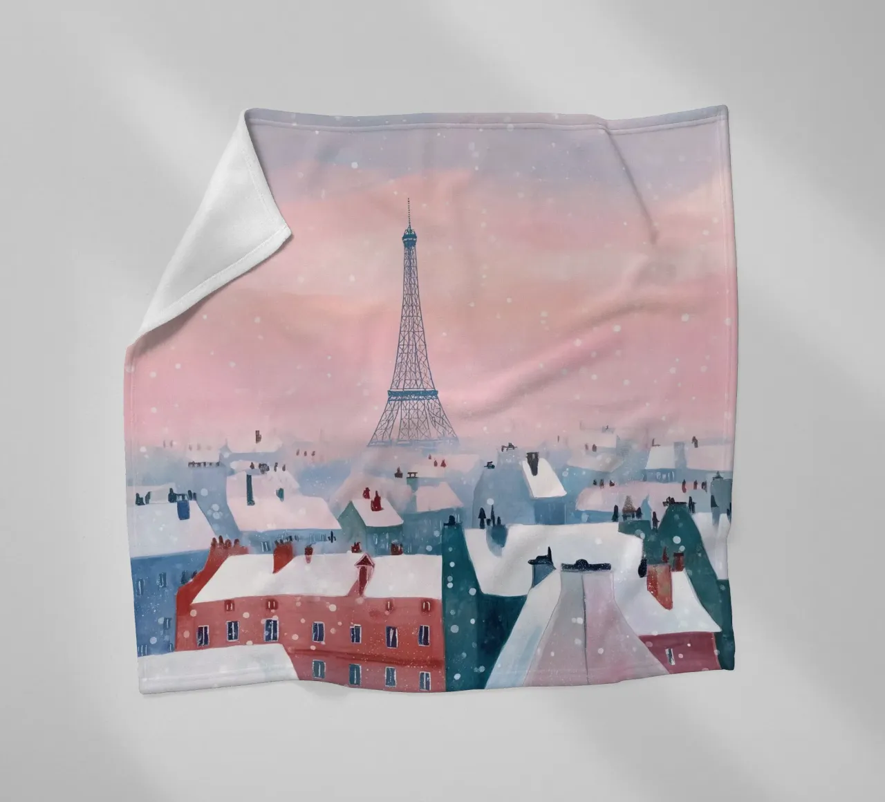 L'inverno a Parigi I tetti innevati e il bagliore della Torre Eiffel coperta in pile da Holiday Hearth Prints