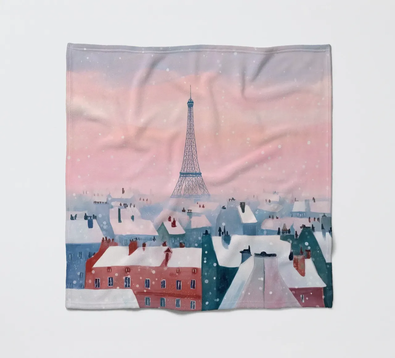 L'inverno a Parigi I tetti innevati e il bagliore della Torre Eiffel coperta in pile da Holiday Hearth Prints
