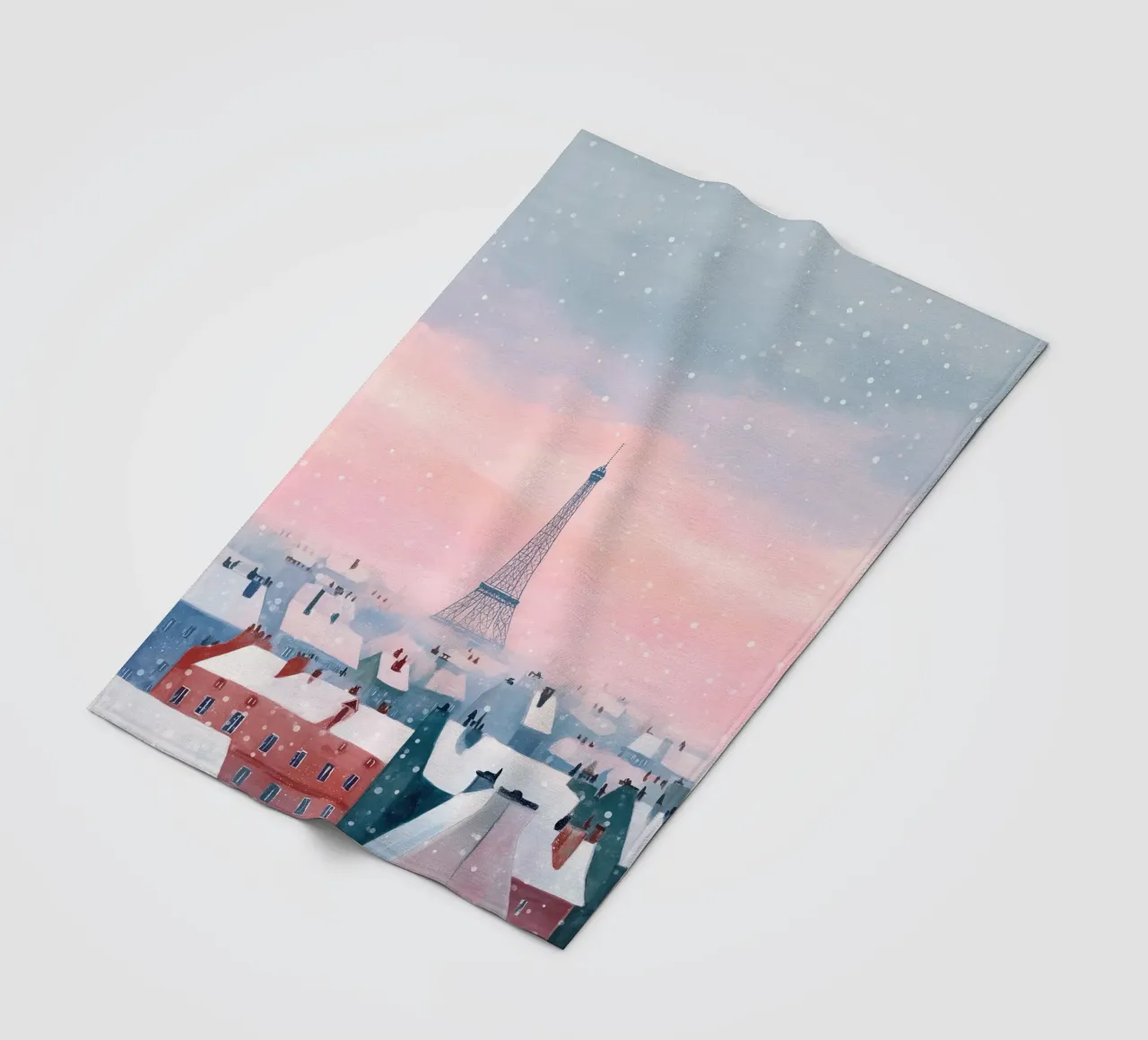 L'inverno a Parigi I tetti innevati e il bagliore della Torre Eiffel coperta in pile da Holiday Hearth Prints