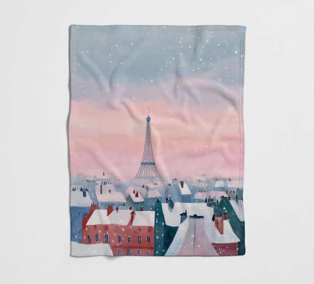 L'inverno a Parigi I tetti innevati e il bagliore della Torre Eiffel coperta in pile da Holiday Hearth Prints