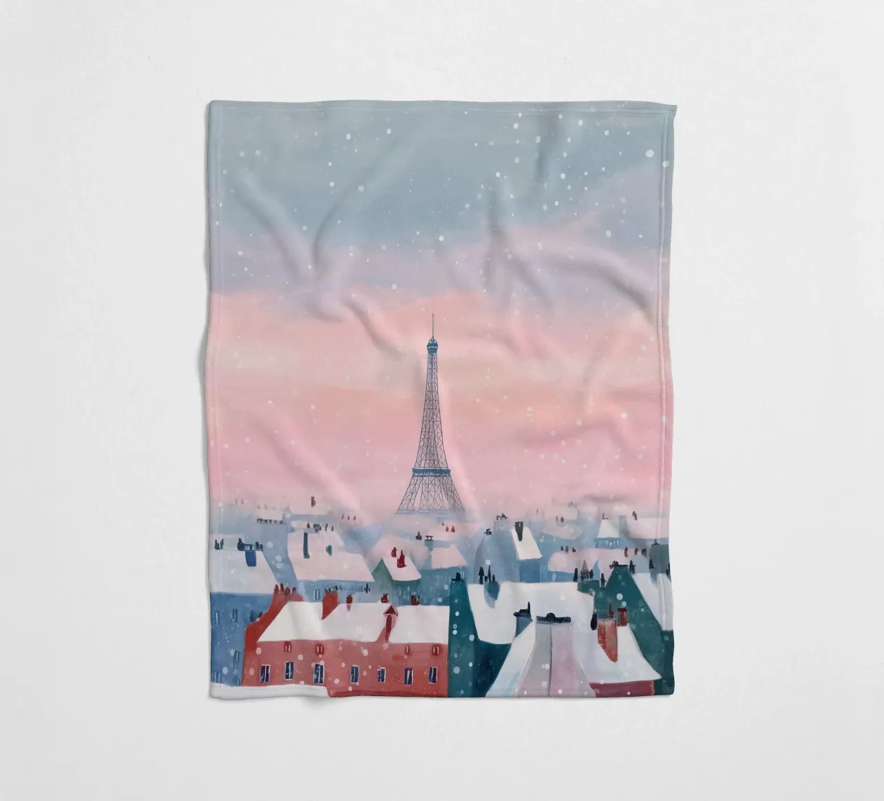 L'inverno a Parigi I tetti innevati e il bagliore della Torre Eiffel coperta in pile da Holiday Hearth Prints