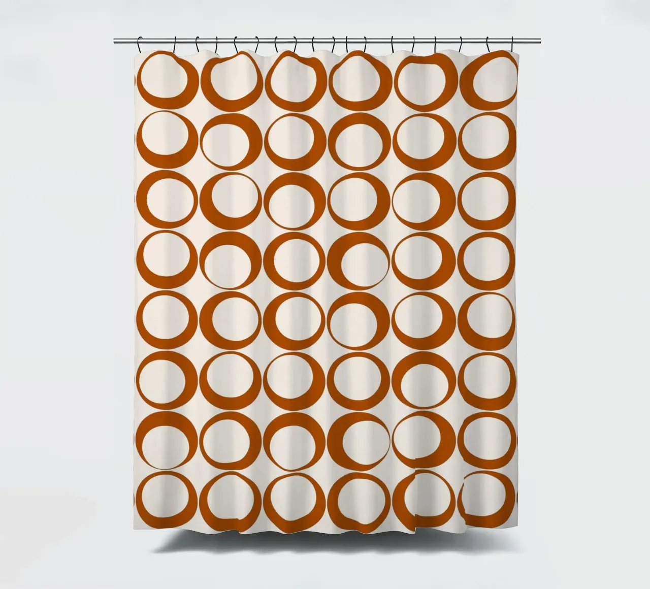 Vibrazioni nostalgiche dei loop retrò arancione bruciato tenda da doccia da Timeless moderna