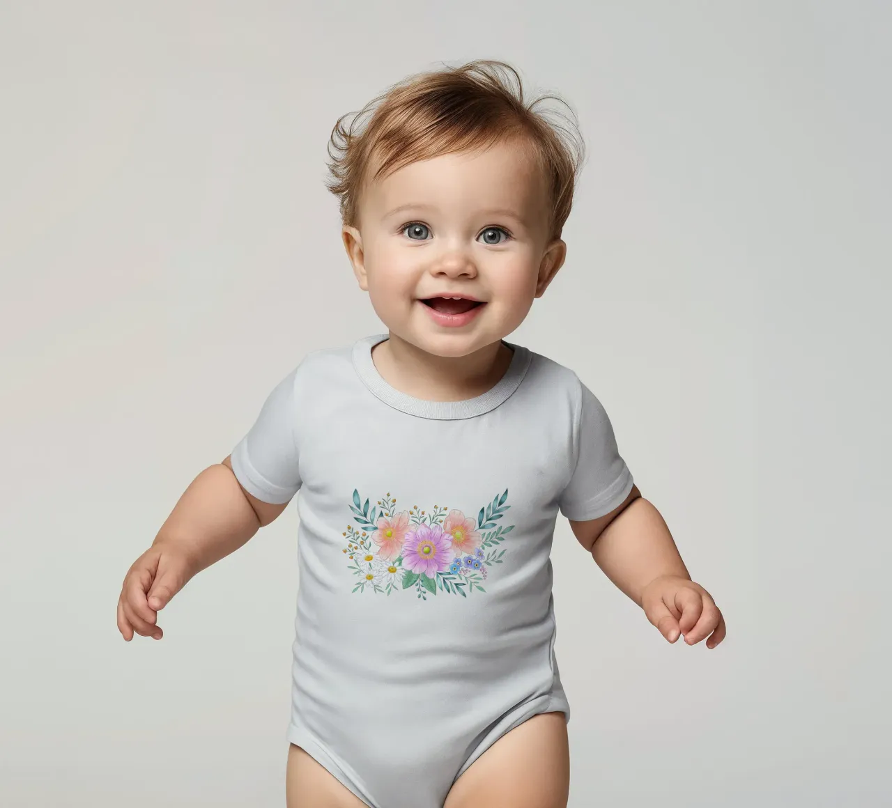 Flower frame with spring flair. Space for your own text short-sleeve baby romper by CalliLetters