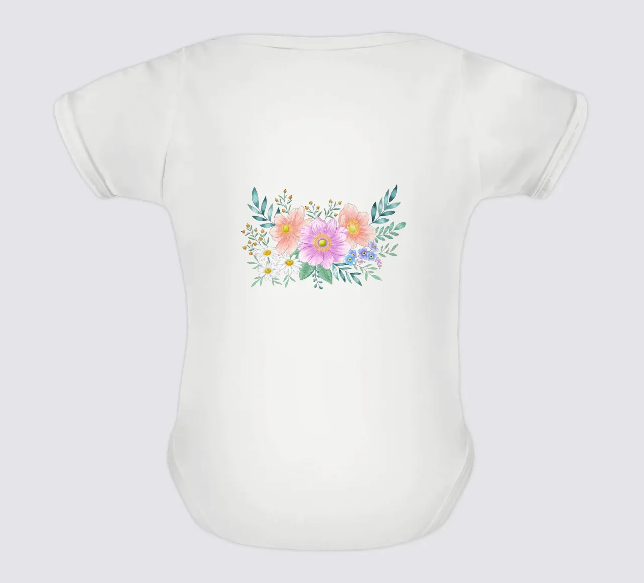 Flower frame with spring flair. Space for your own text short-sleeve baby romper by CalliLetters