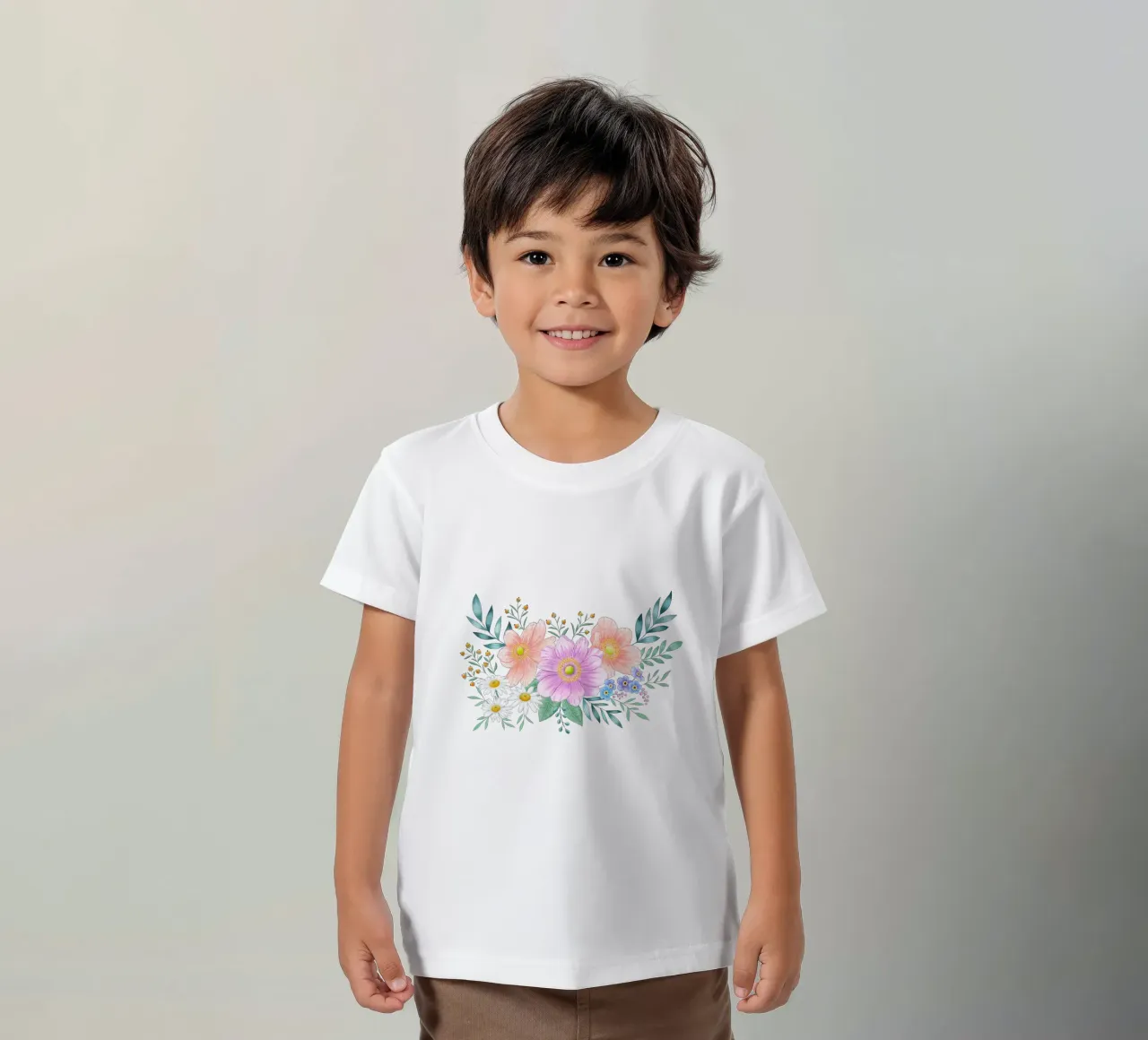 Flower frame with spring flair. Space for your own text kids t-shirt by CalliLetters